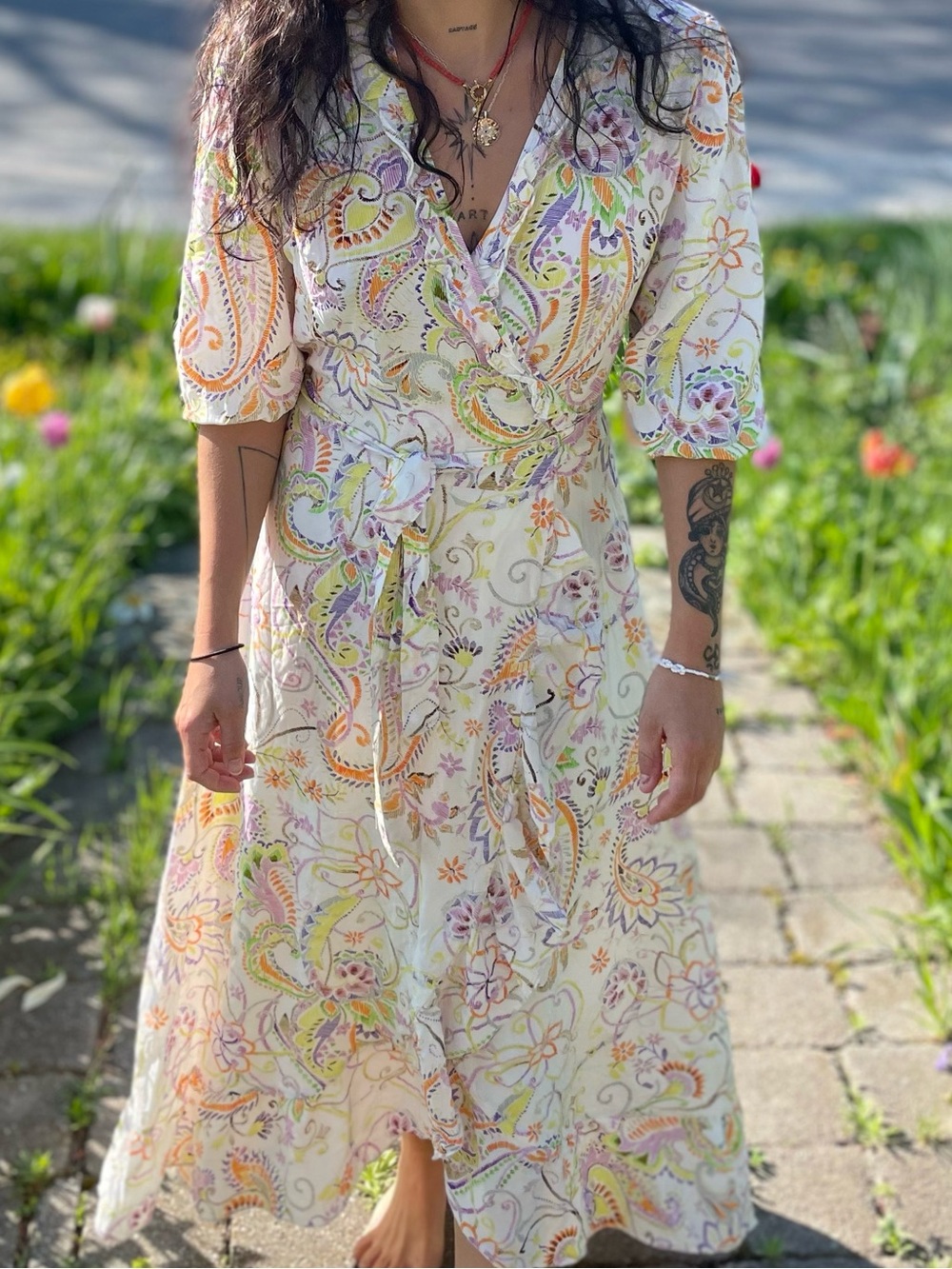 ESQUALO Cream Paisley Wrap Maxi Dress with Pastel Accents